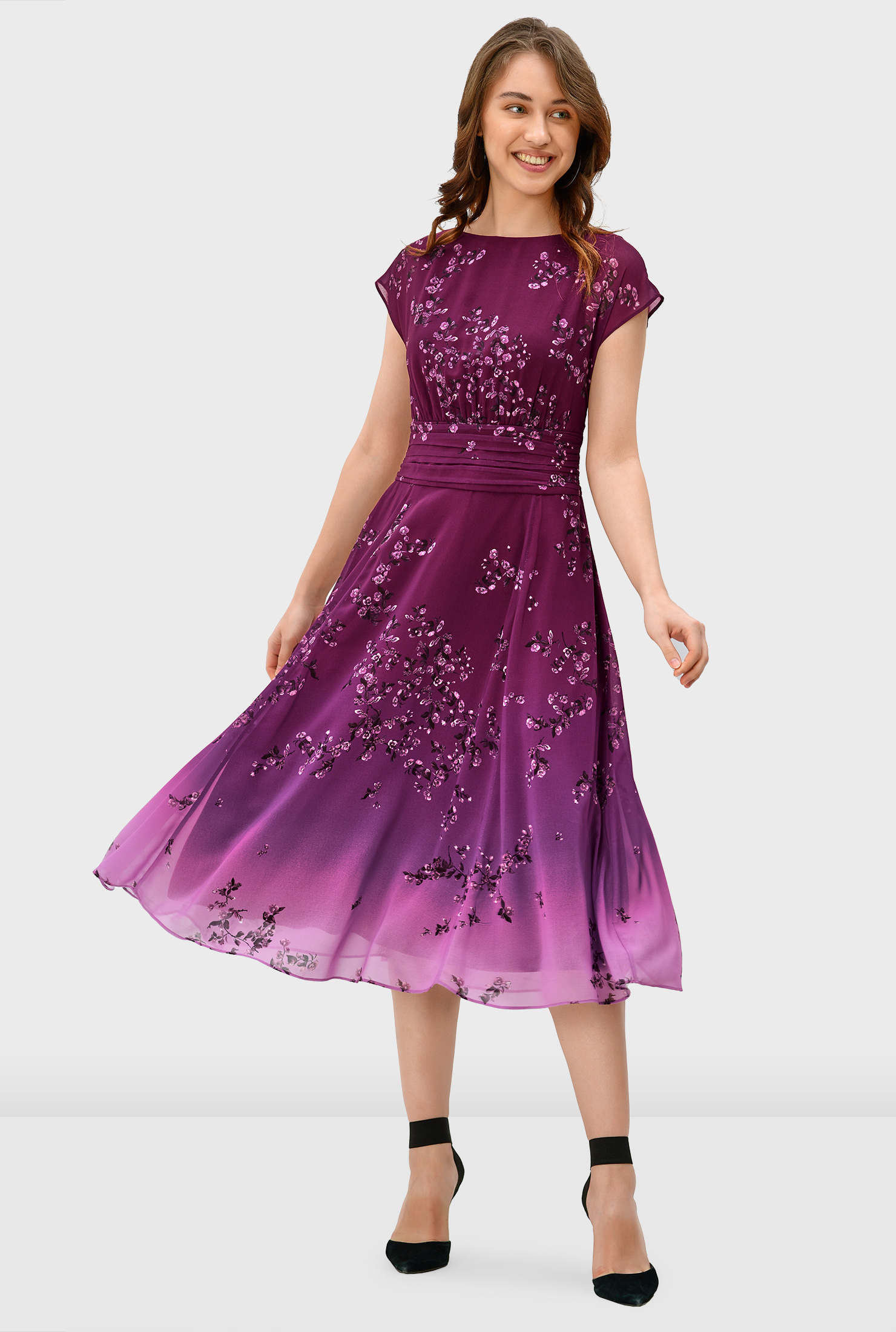 Shop Ombre floral print pleated empire dress eShakti