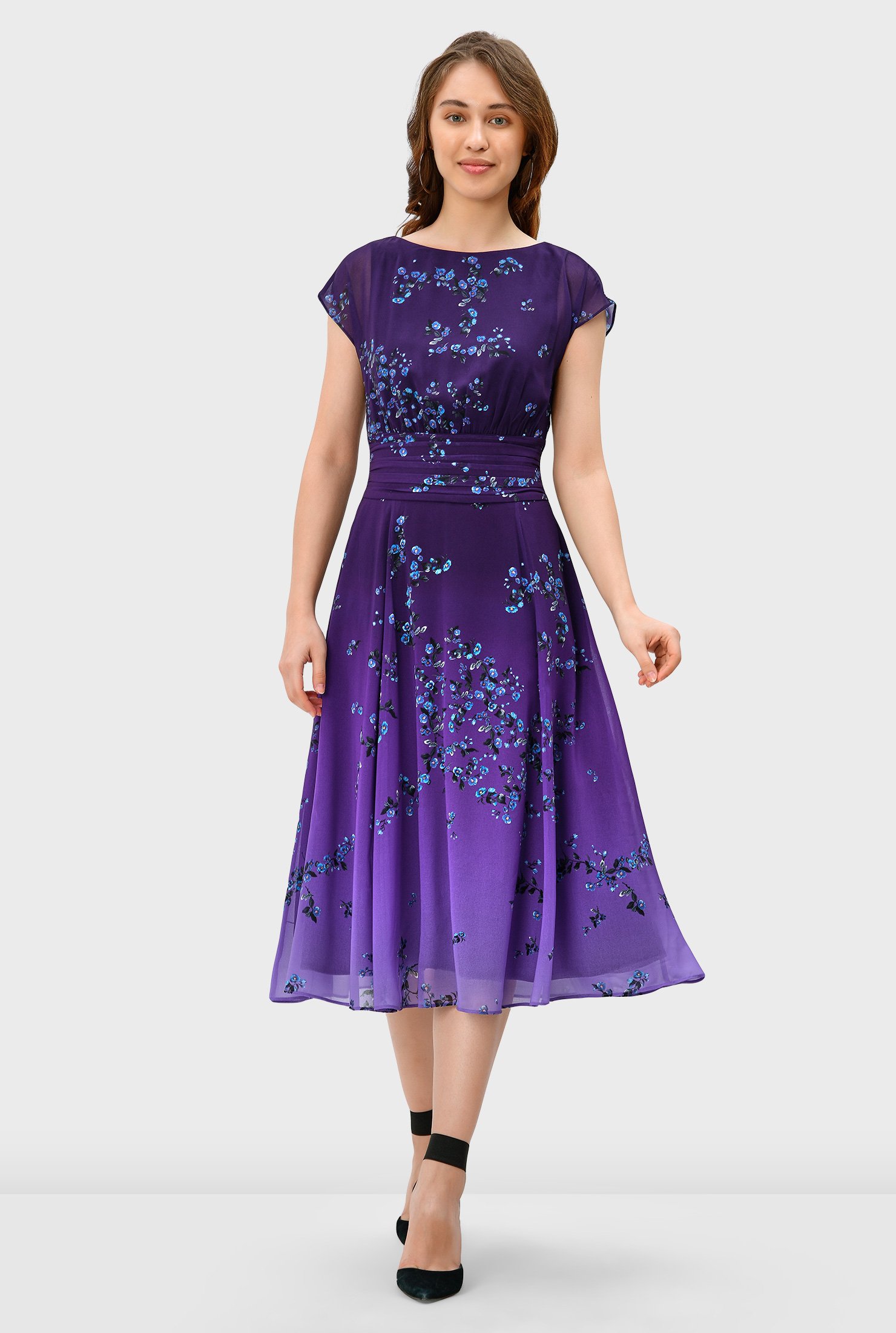 ASOS DESIGN embroidered floral midi dress with batwing sleeve in purple |  ASOS