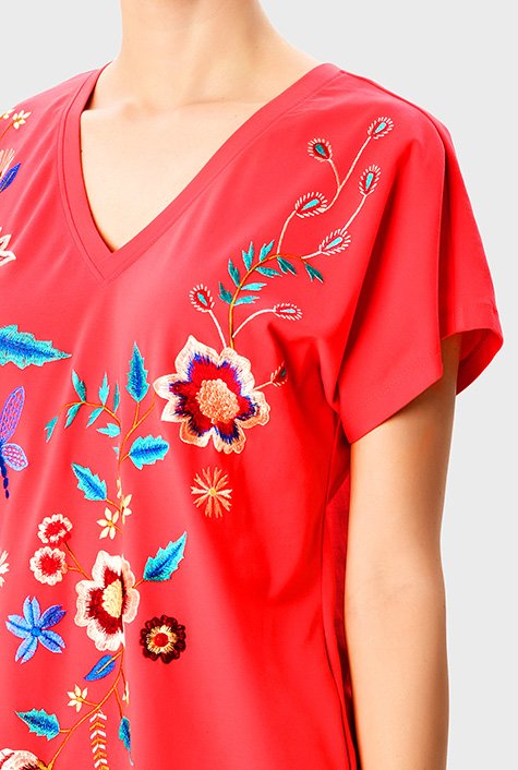 Shop Floral embroidery cotton jersey top