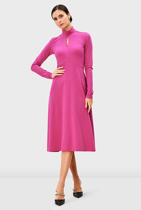 Keyhole cotton jersey ruched A-line dress