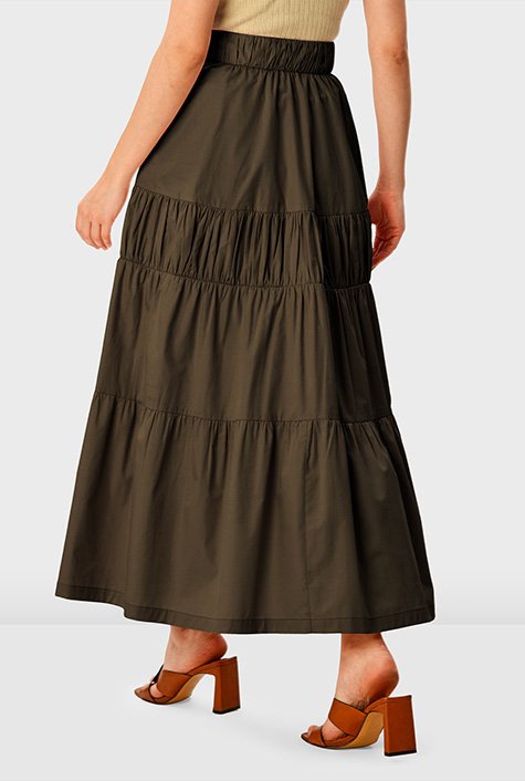 Shop Cotton sateen shirred tier skirt | eShakti