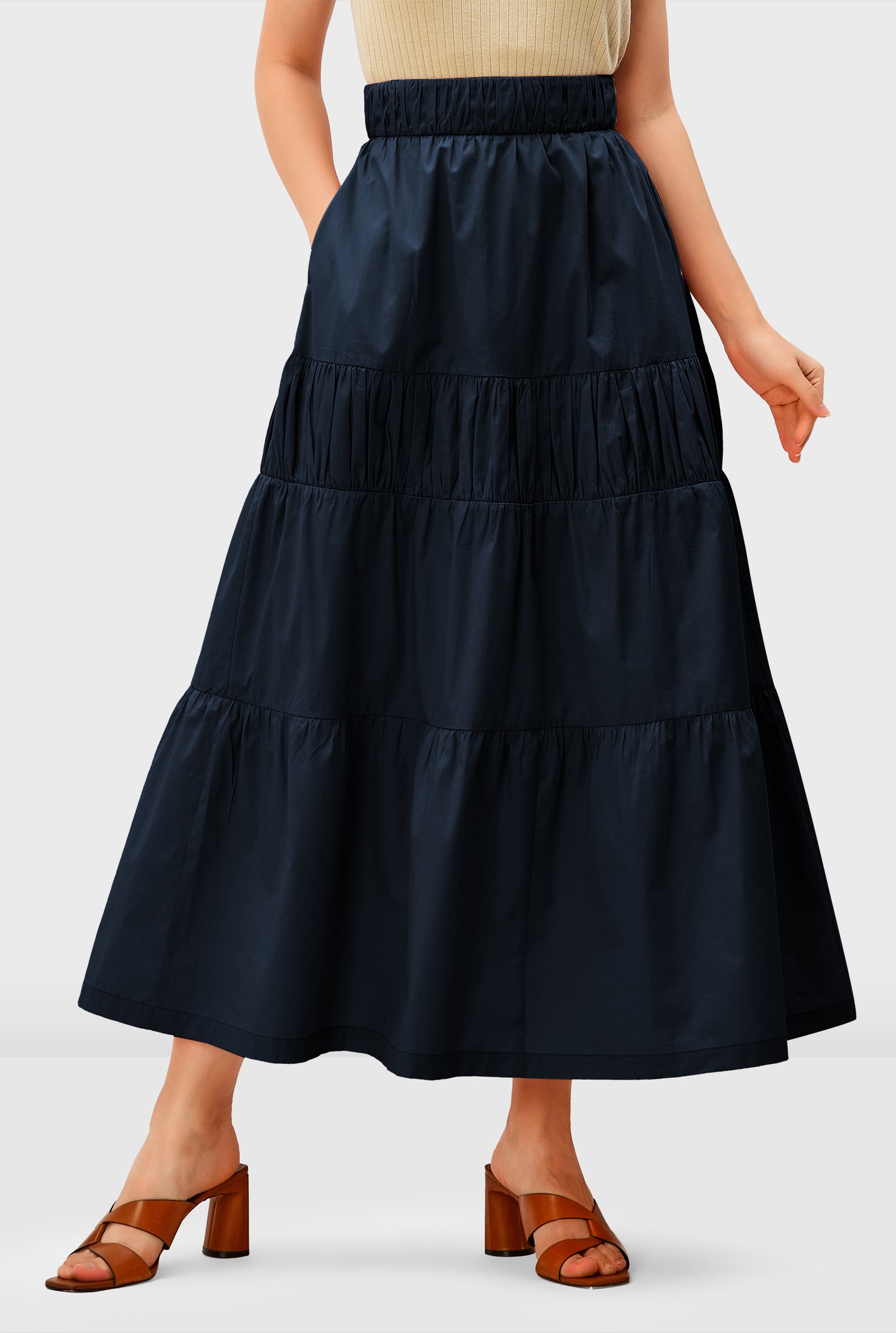 Shop Cotton poplin shirred tier skirt | eShakti