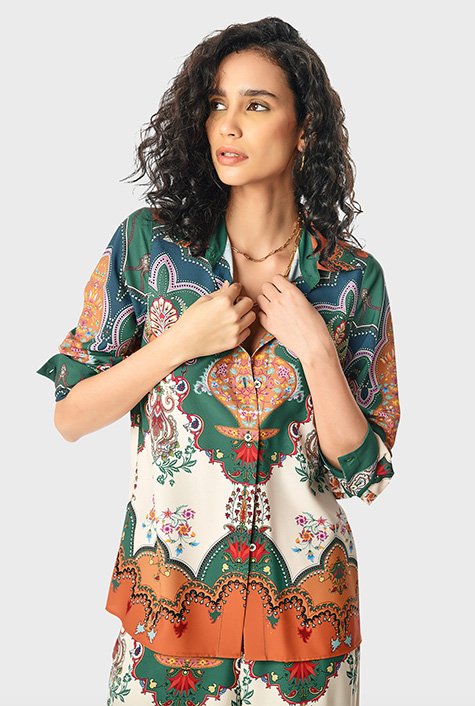 Shop Floral tapestry print crepe shirt