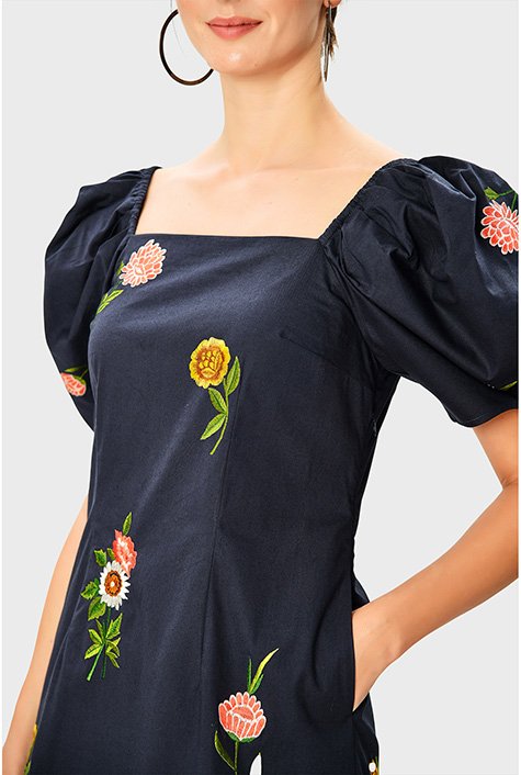 Shop Floral embroidery cotton poplin dress | eShakti