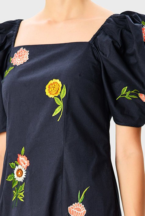 Shop Floral embroidery cotton poplin dress | eShakti