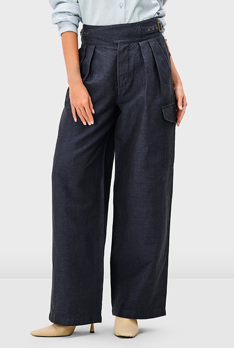 Cropped Linen Pants in Stripes / Linen Trousers / Classic Women Linen Pants  / OFFON CLOTHING 