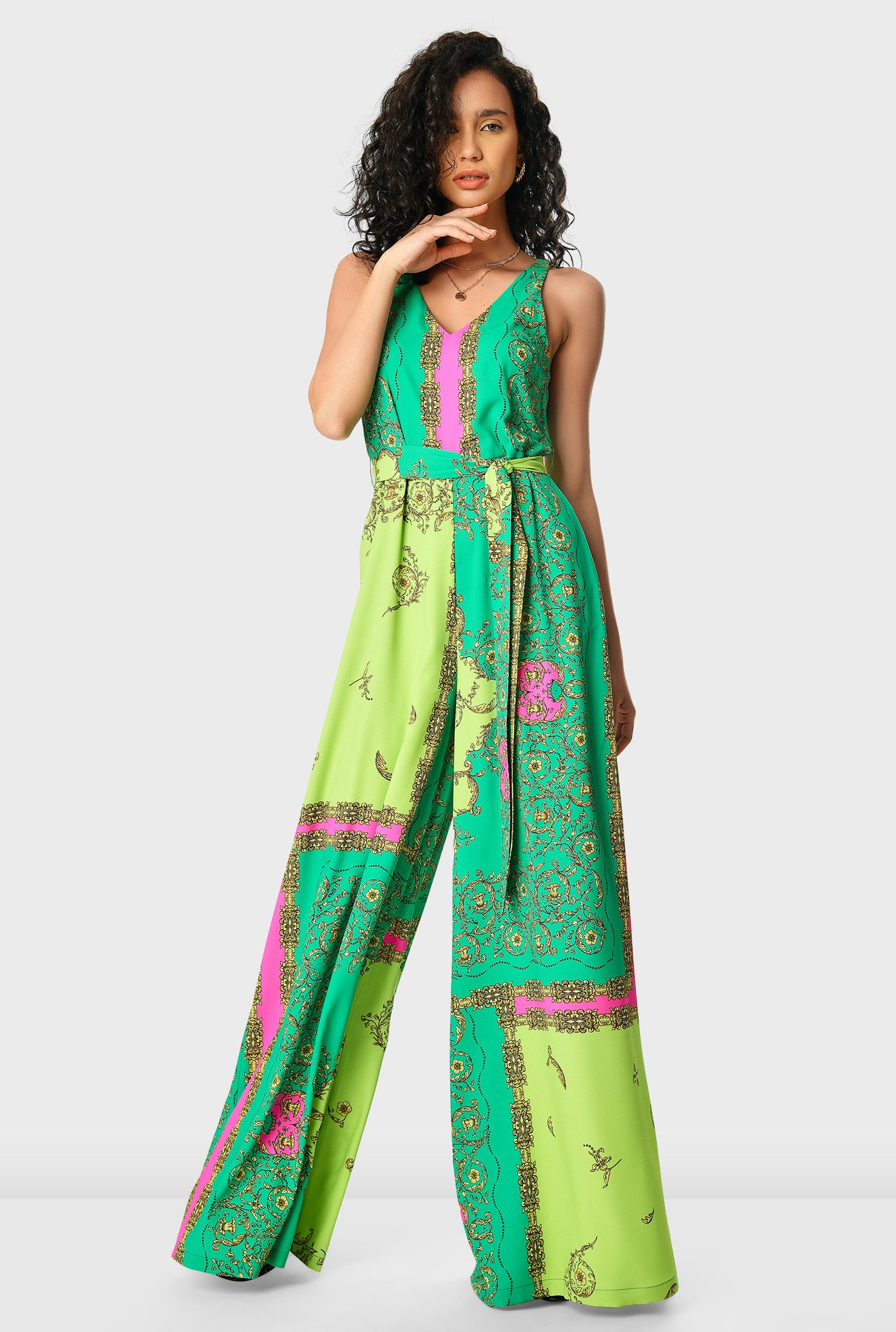 Floral scarf print georgette palazzo jumpsuit