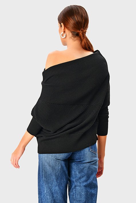 Shop One shoulder merino wool blend asymmetric top | eShakti