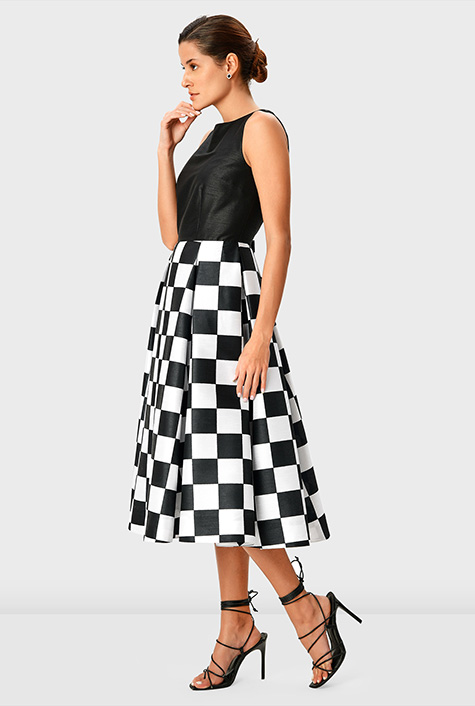 Shop Chessboard check print dupioni midi dress | eShakti
