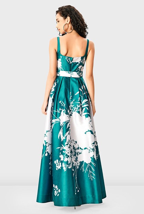 Shop Placed floral print dupioni belted maxi dress | eShakti