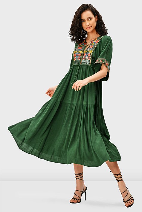 Buy GN FASHION Stylish and Beautiful Elasticated Chest Flared Dress, Square  Neck Step Sleeves in Rayon Fabric
