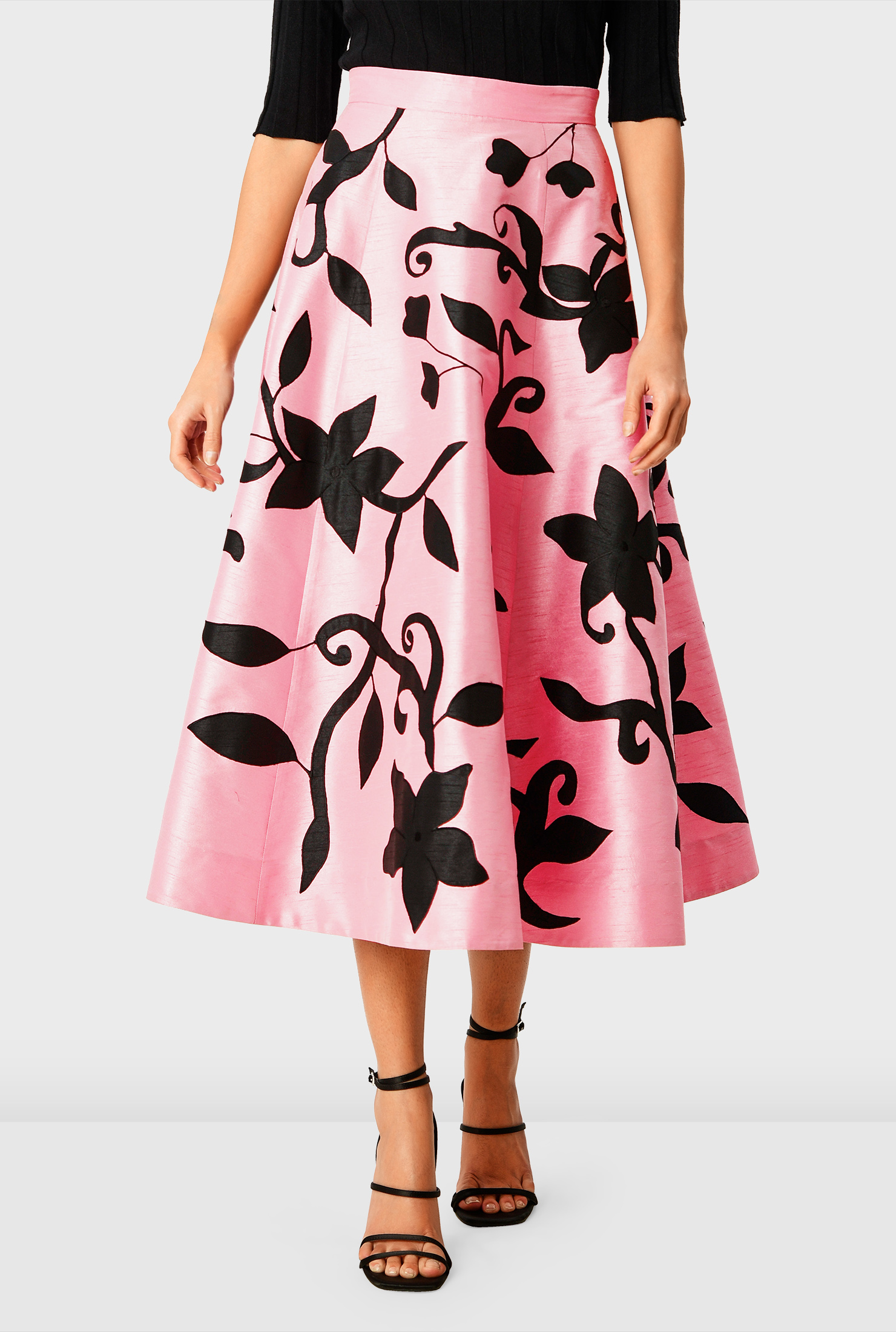 Shop Floral applique dupioni skirt eShakti