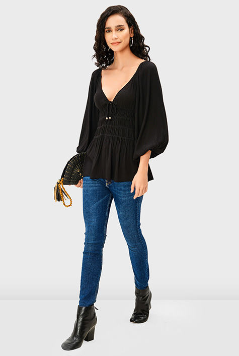 トップス JACQUARD PEPLUM PUFF RIBBON TOPS JACQUARD PEPLUM PUFF RIBBON TOPS - BIRTHDAY BASH