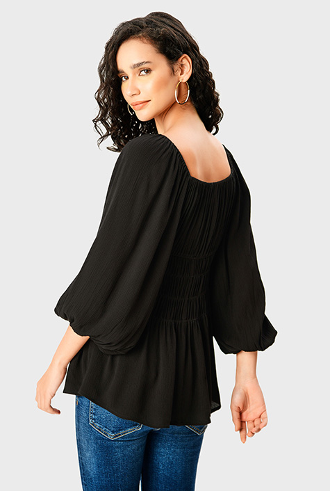 Shop Rayon Crinkle elasticated peplum top | eShakti