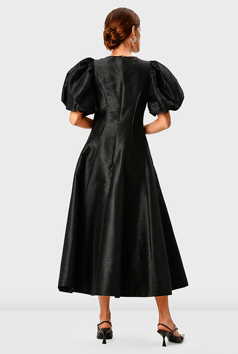 Herlipto Troncais Puff Sleeve Dress 黒 M Woven Puff Sleeve V-Neck Elastic Waist Tiered Dress – Riah