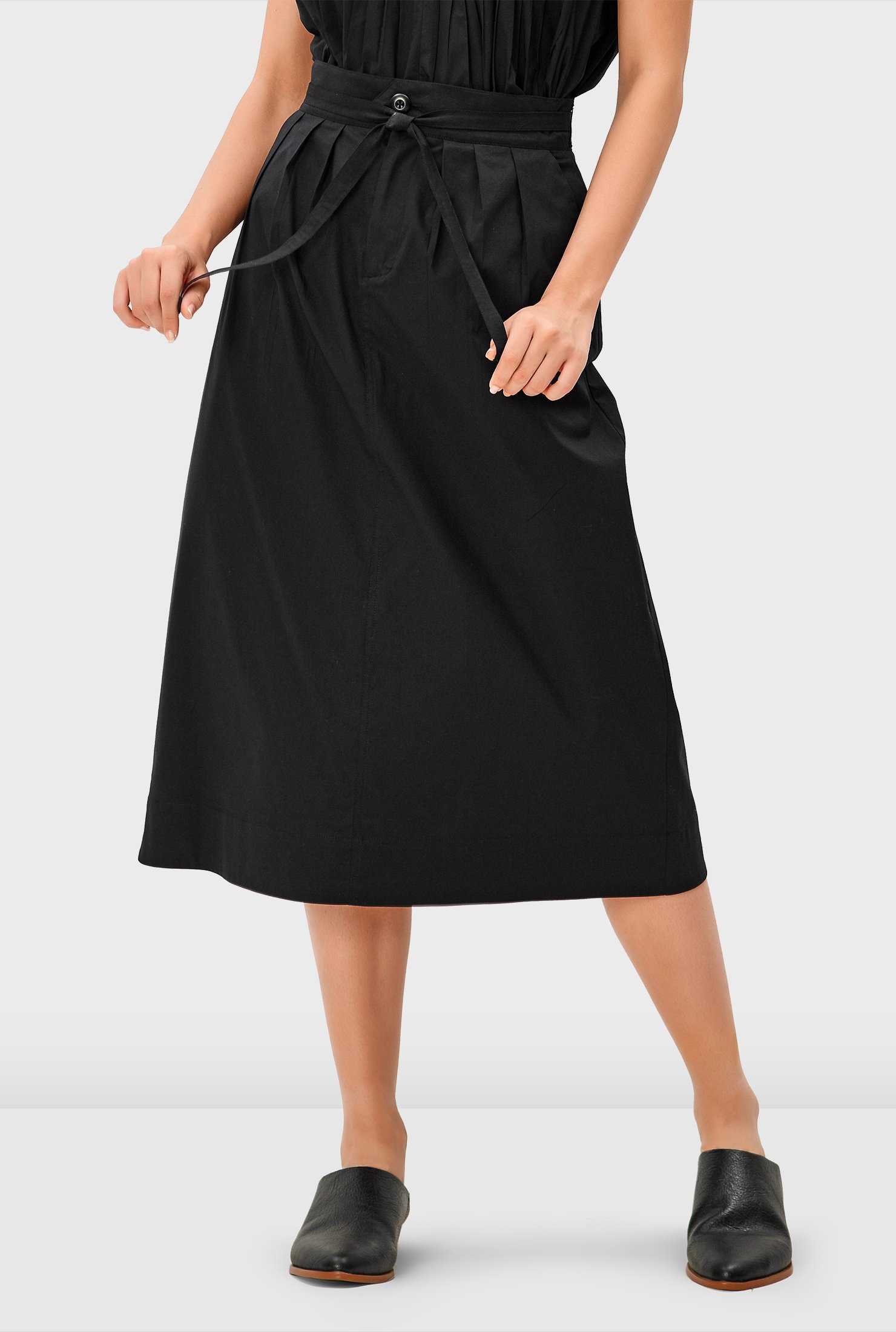 Shop Pleated cotton poplin sash-tie skirt | eShakti