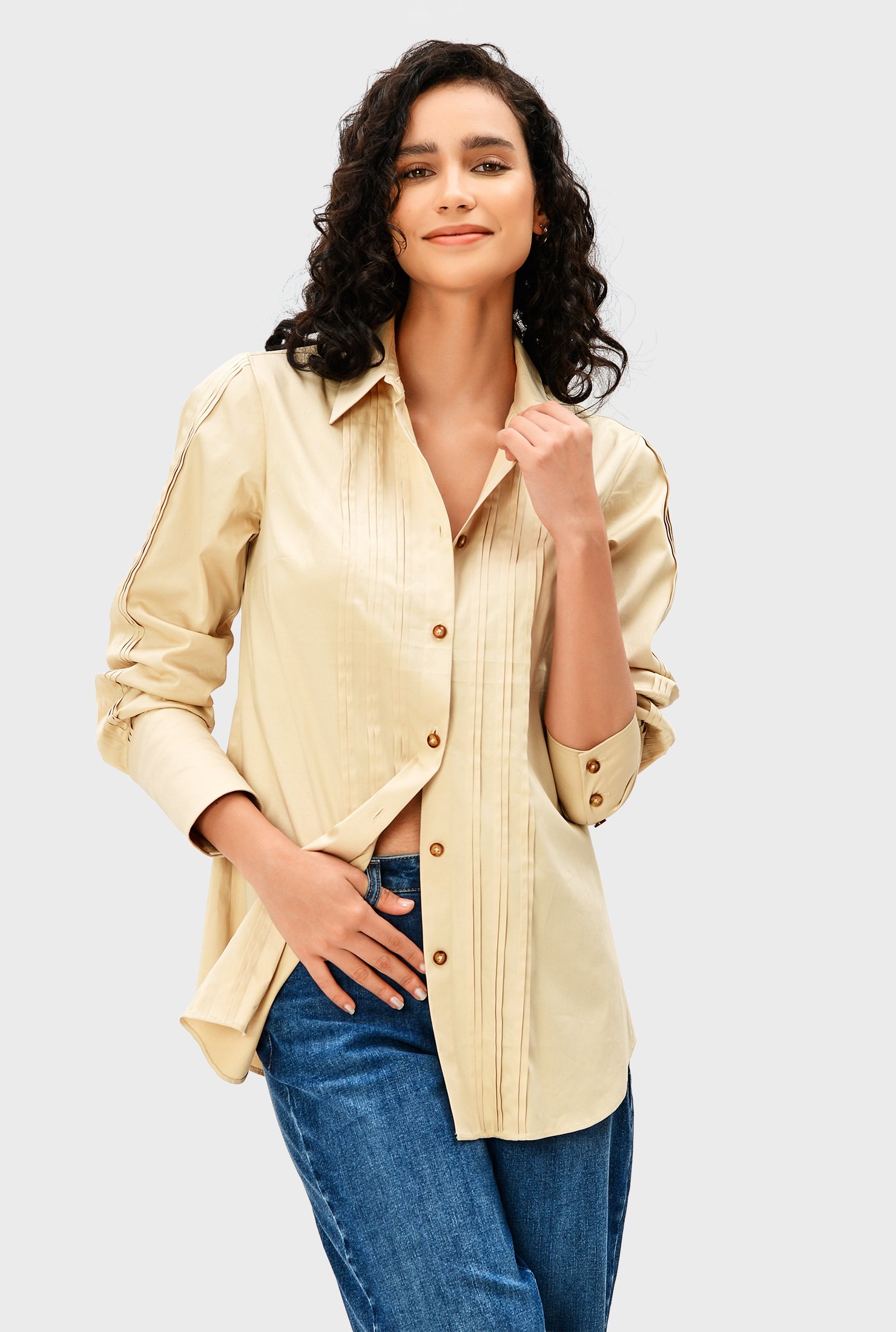 Shop Pintuck pleat cotton poplin shirt | eShakti