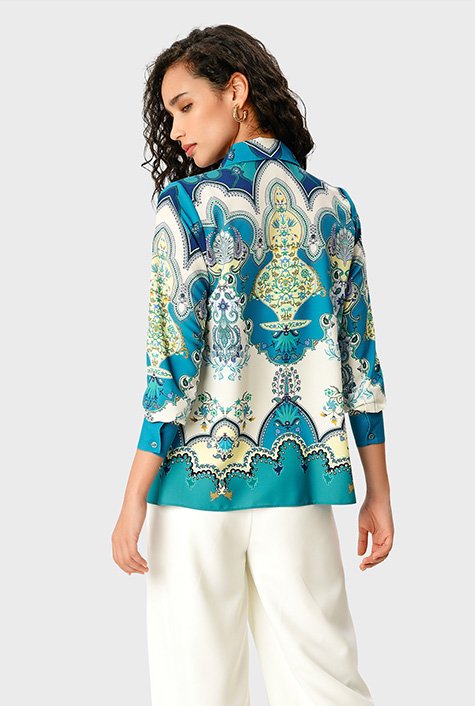 Shop Floral tapestry print crepe shirt