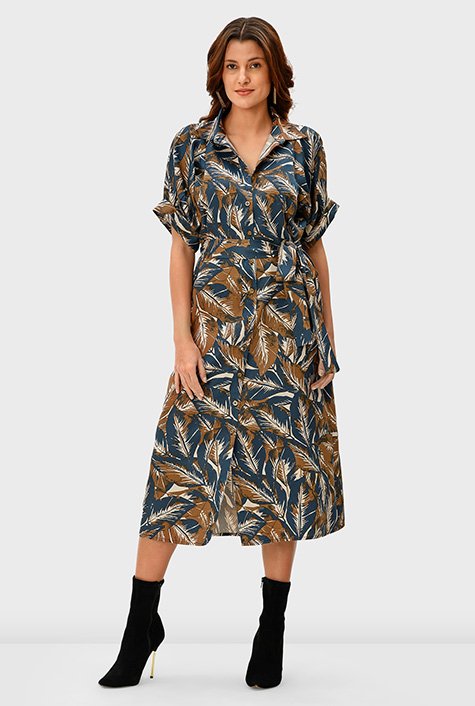 Leaf print shirt clearance dress