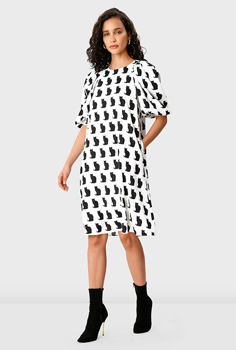 Shop Cat print crepe shift dress | eShakti
