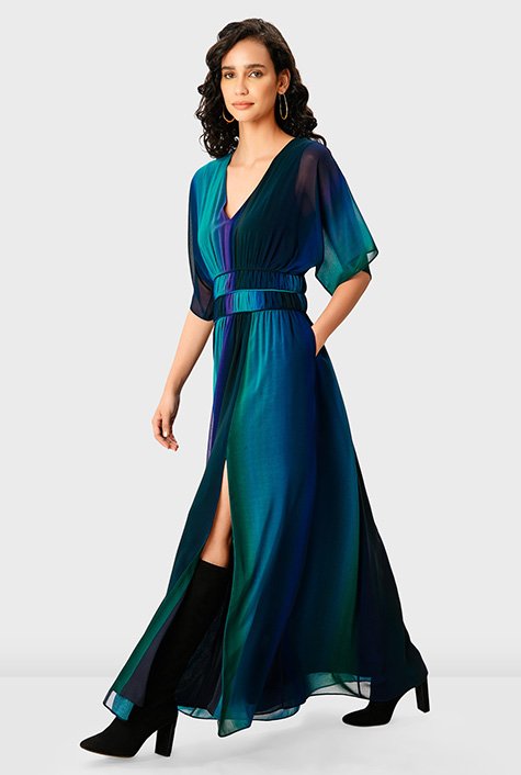 Shop Ombre stripe print georgette smocked waist dress | eShakti