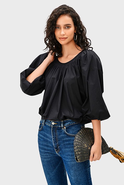 Shop Pintuck pleat Egyptian Giza cotton voile blouse | eShakti