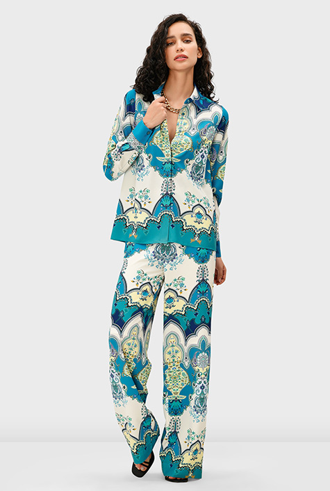 Shop Floral tapestry print crepe palazzo pants | eShakti