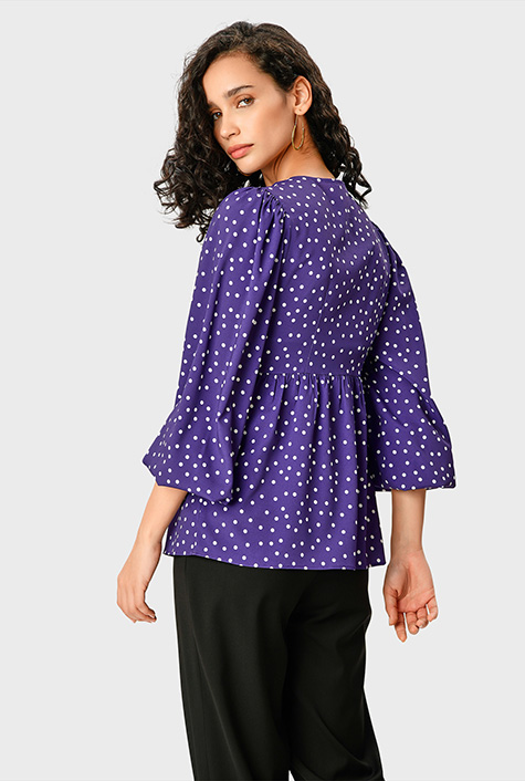 【9/5まで】Acka. georgette peplum tops ブラック Shop Rayon Crinkle elasticated peplum top | eShakti
