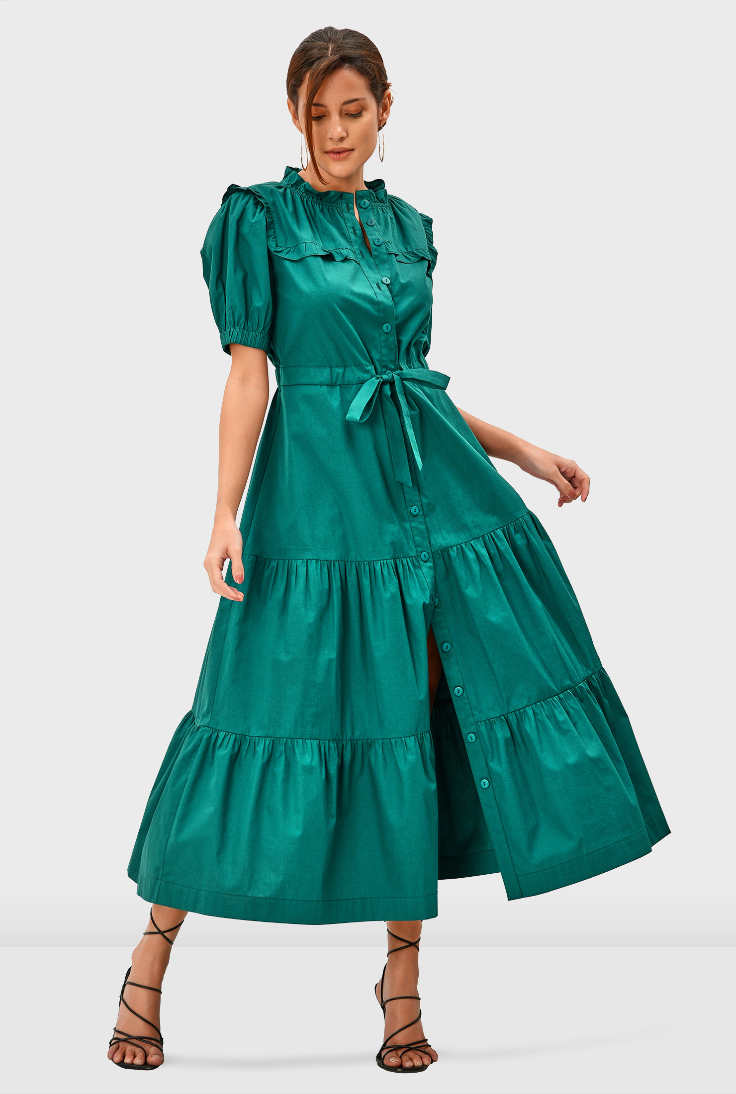 Shop Ruffle cotton poplin tiered dress eShakti