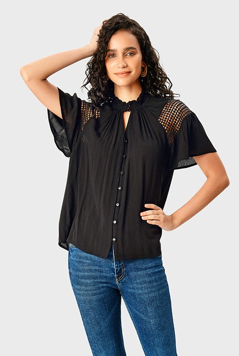 Lace trim Rayon Crinkle shirt