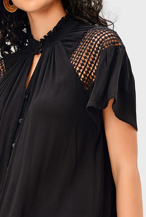 Shop Lace trim Rayon Crinkle shirt | eShakti