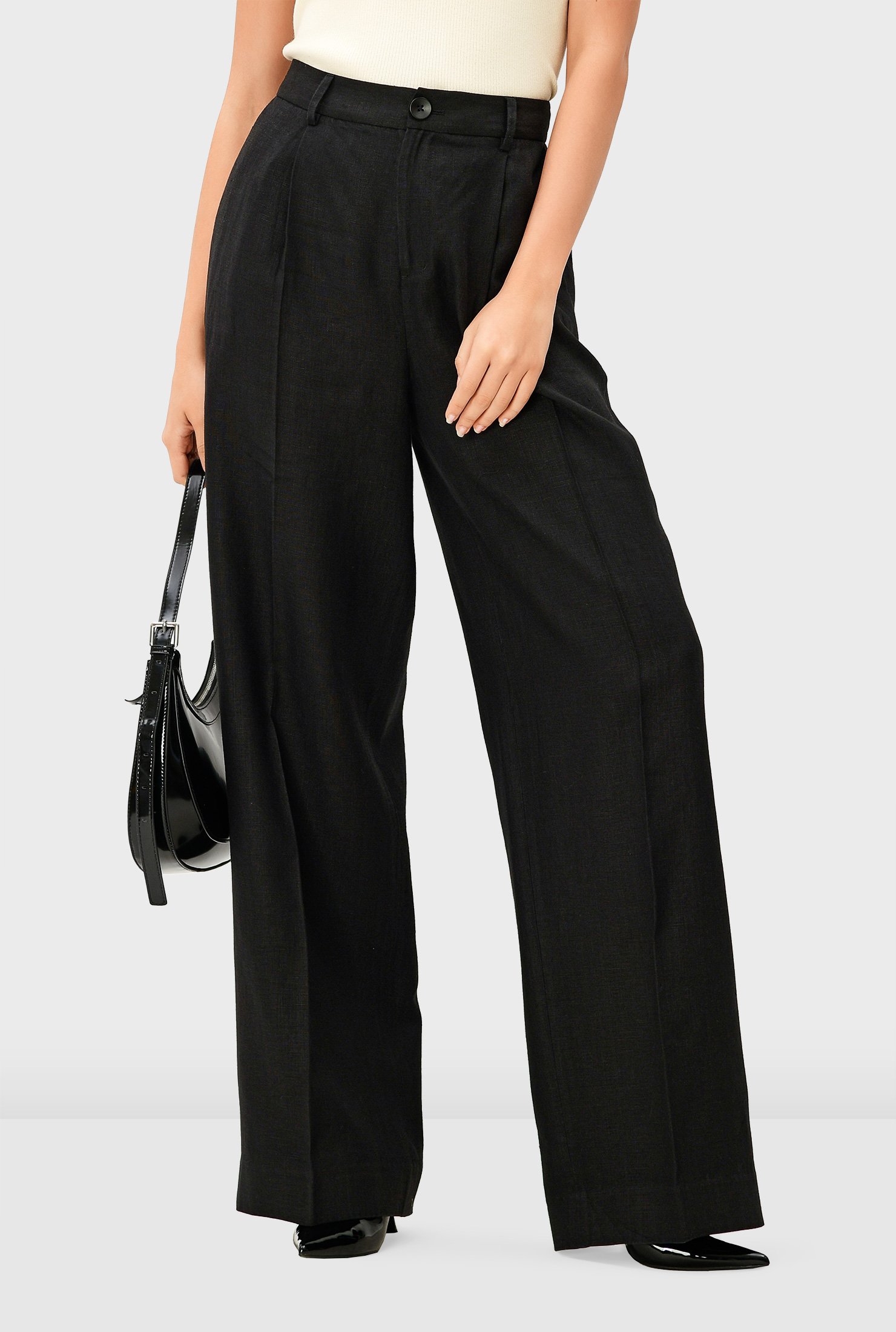 Twill High-Waist Wide Leg Pant with Removable Sash - 33