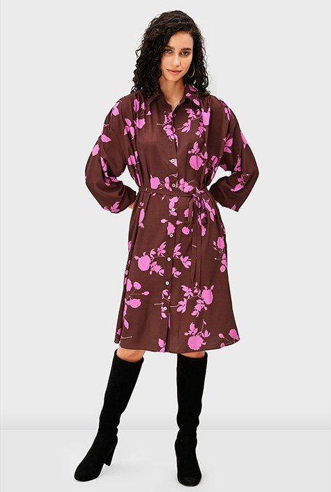 Shop Tie front floral print crepe shift dress