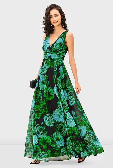 Floral Print Georgette Maxi Dress With Jacket – Inddus.com