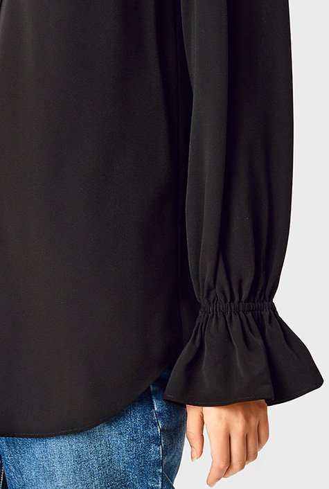 Shop Ruffle sailor collar fine crepe twill shirt | eShakti