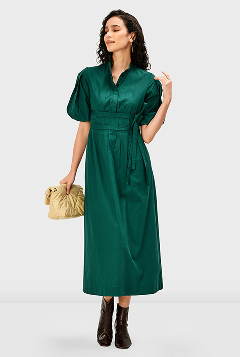 Shop Tie waist cotton poplin shirtdress | eShakti