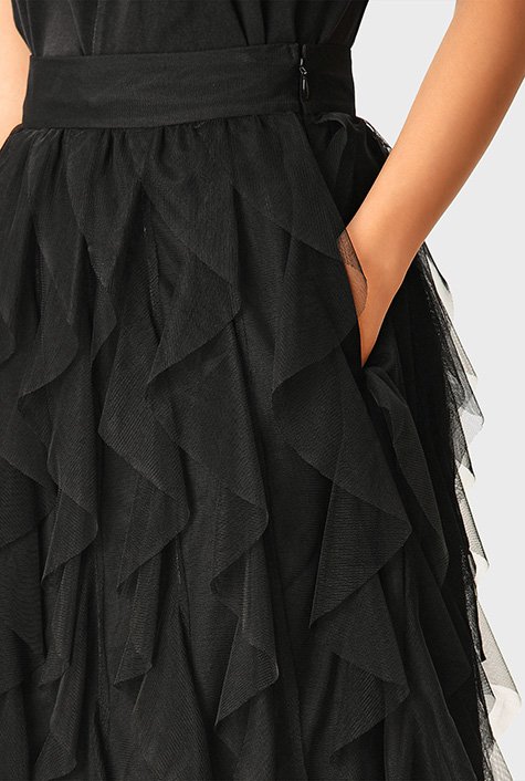 Shop Raw edge ruffle sheer tulle skirt | eShakti