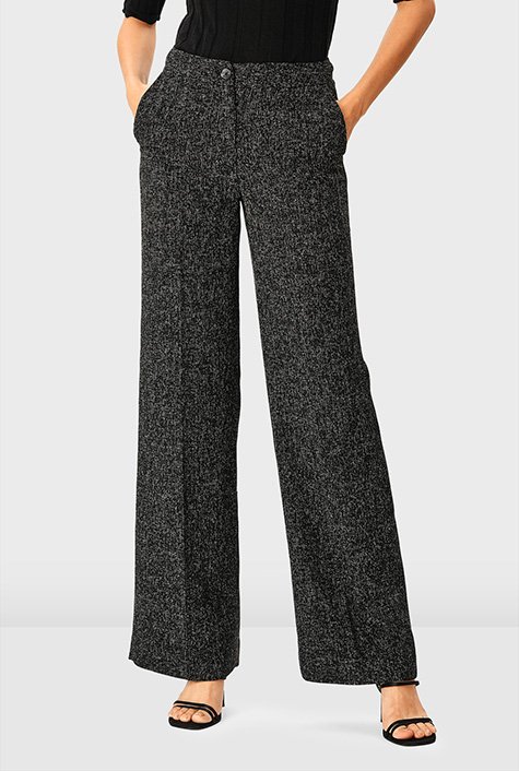 Express Light Tweed Wide Waistband Flare Editor Pant, $88, Express
