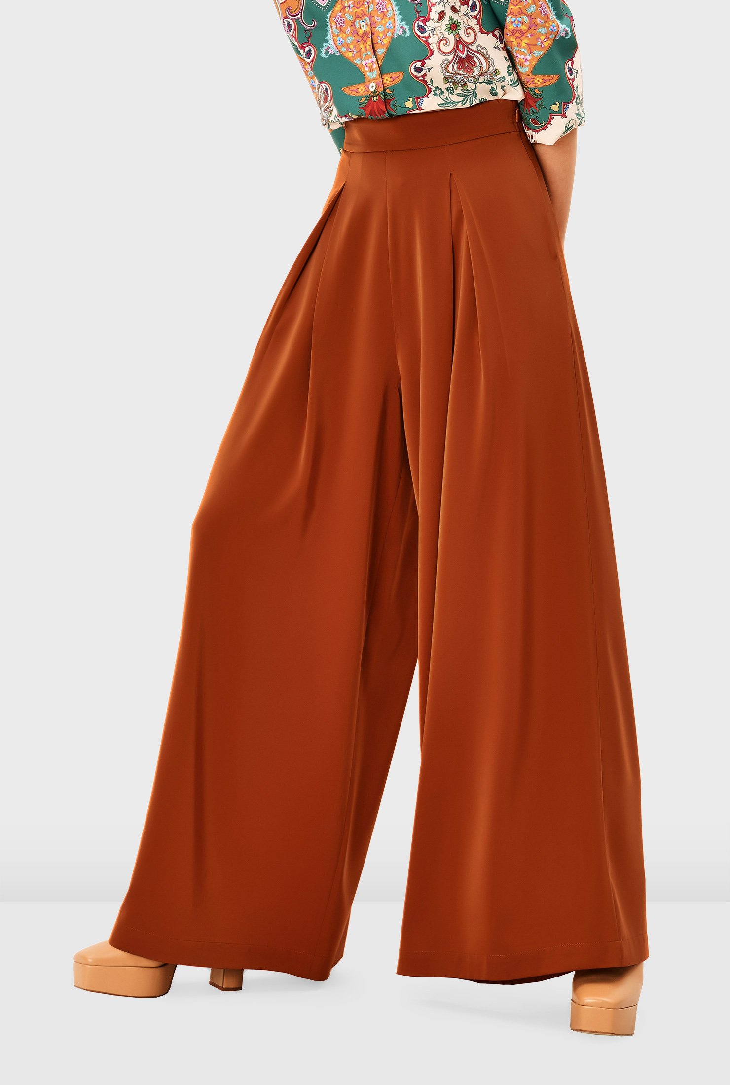 Shop Pleated Satin Palazzo Pants Eshakti