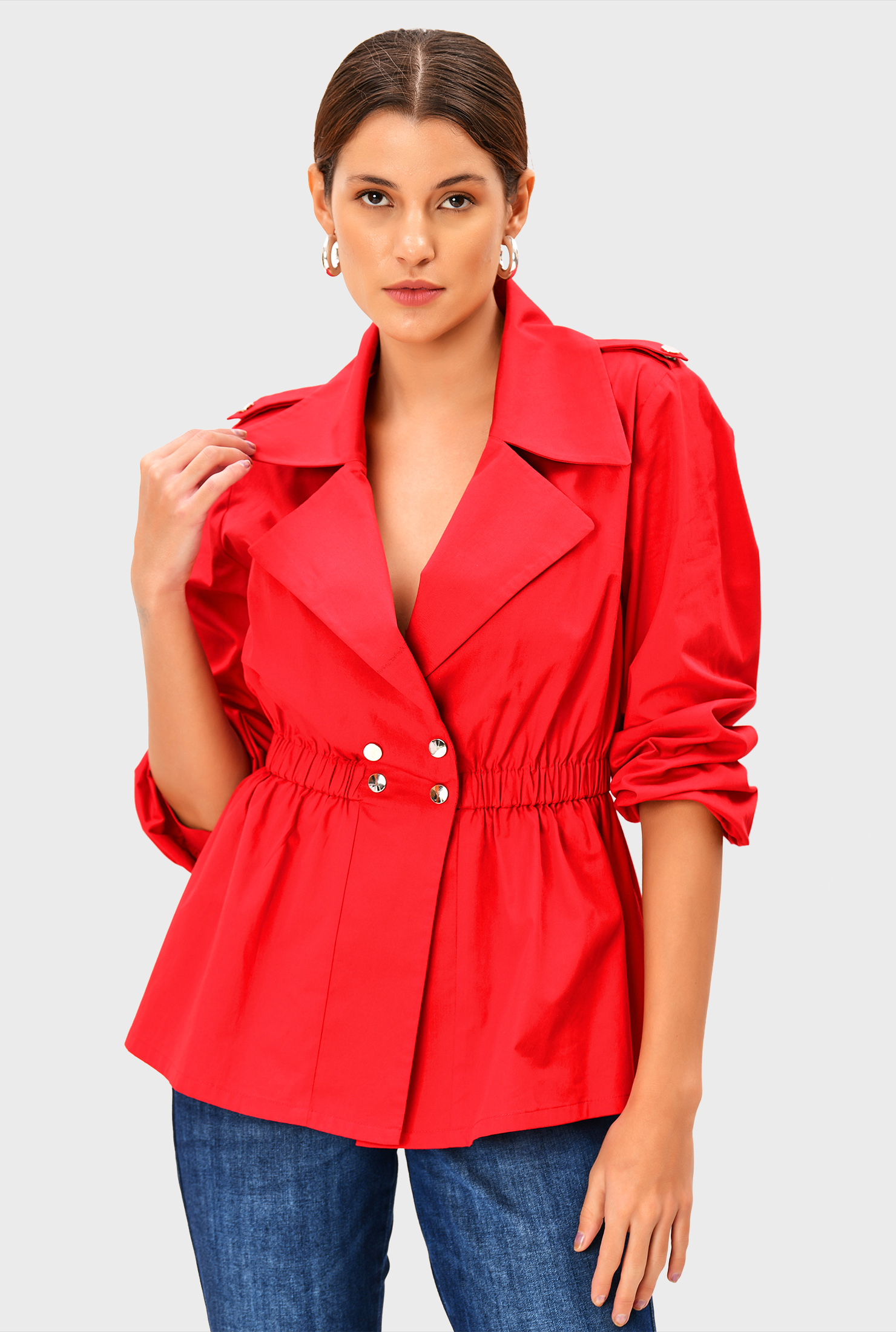 Shop Double button waist cotton poplin peplum top | eShakti