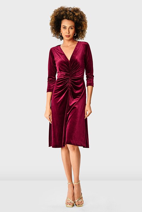 Shop Ruched front stretch velvet dress | eShakti