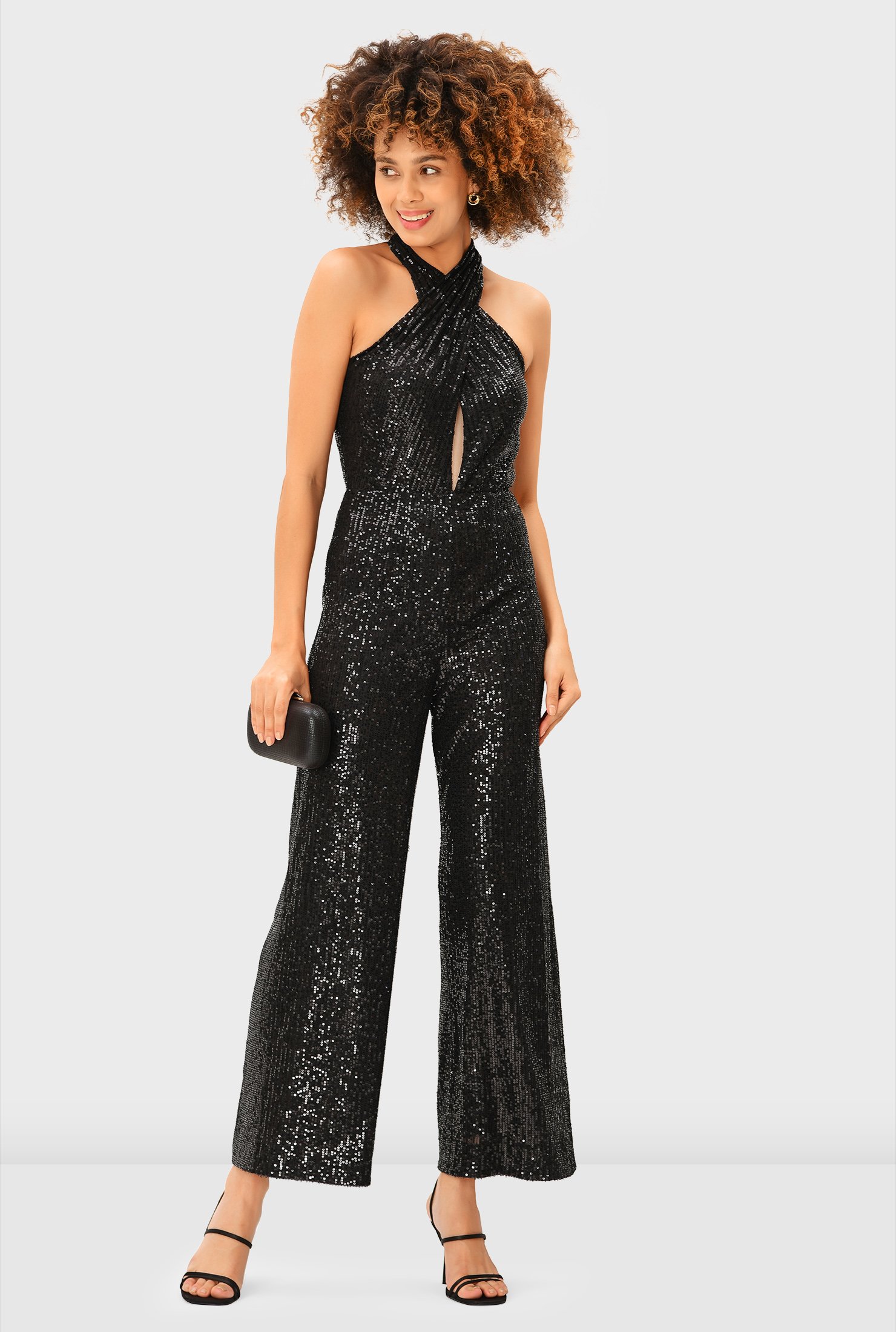 sequin jumpsuit halter neck