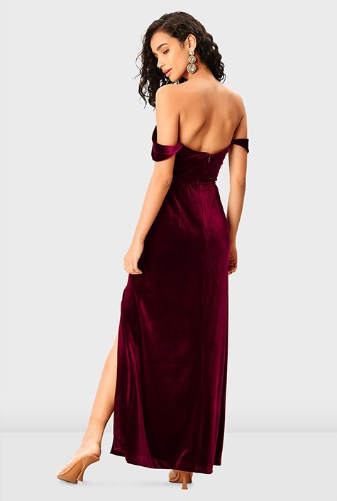 Shop Off-the-shoulder stretch | eShakti velvet dress