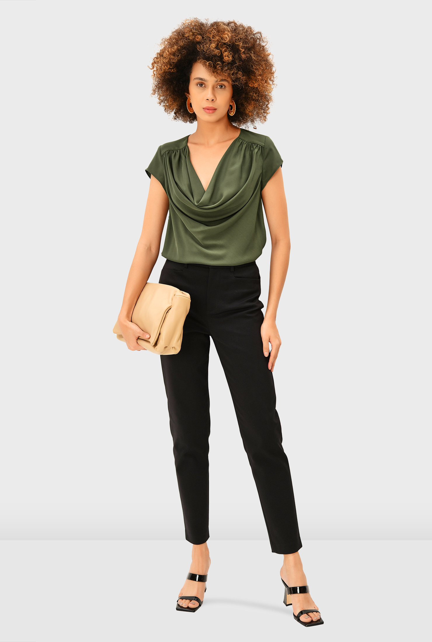 Shop Cowl neck stretch crepe twill top | eShakti