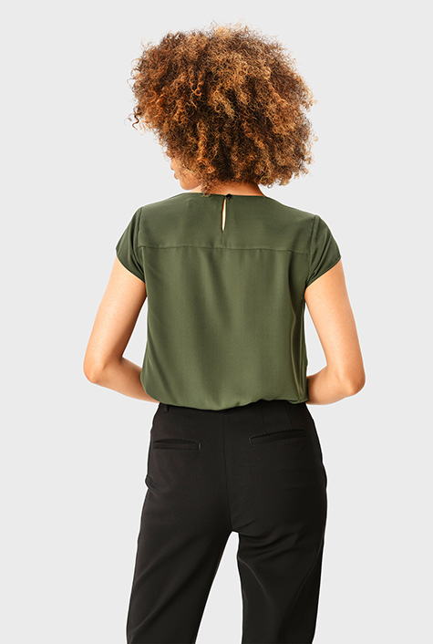 Shop Cowl neck stretch crepe twill top | eShakti