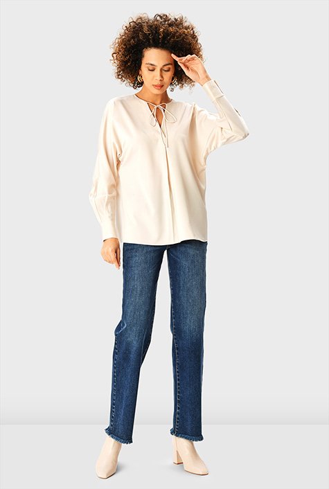 Dolman sleeve satin tunic top