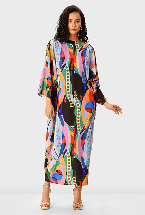 Shop Draped cowl abstract print crepe dress | eShakti