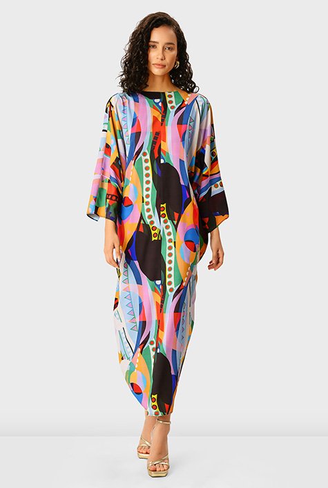Shop Draped cowl abstract print crepe dress | eShakti