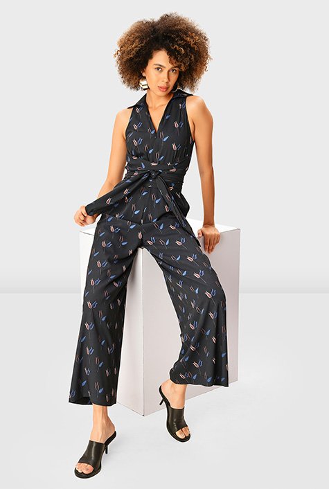 Sleeveless Bell Bottom Jumpsuit With Open Back And Front Tie Waist – STEVEN  WICK
