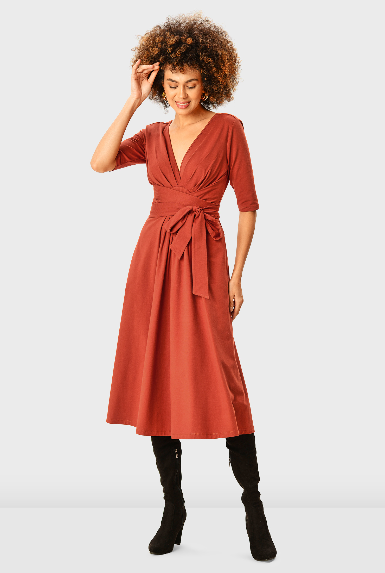 Shop Tie waist cotton jersey empire dress eShakti